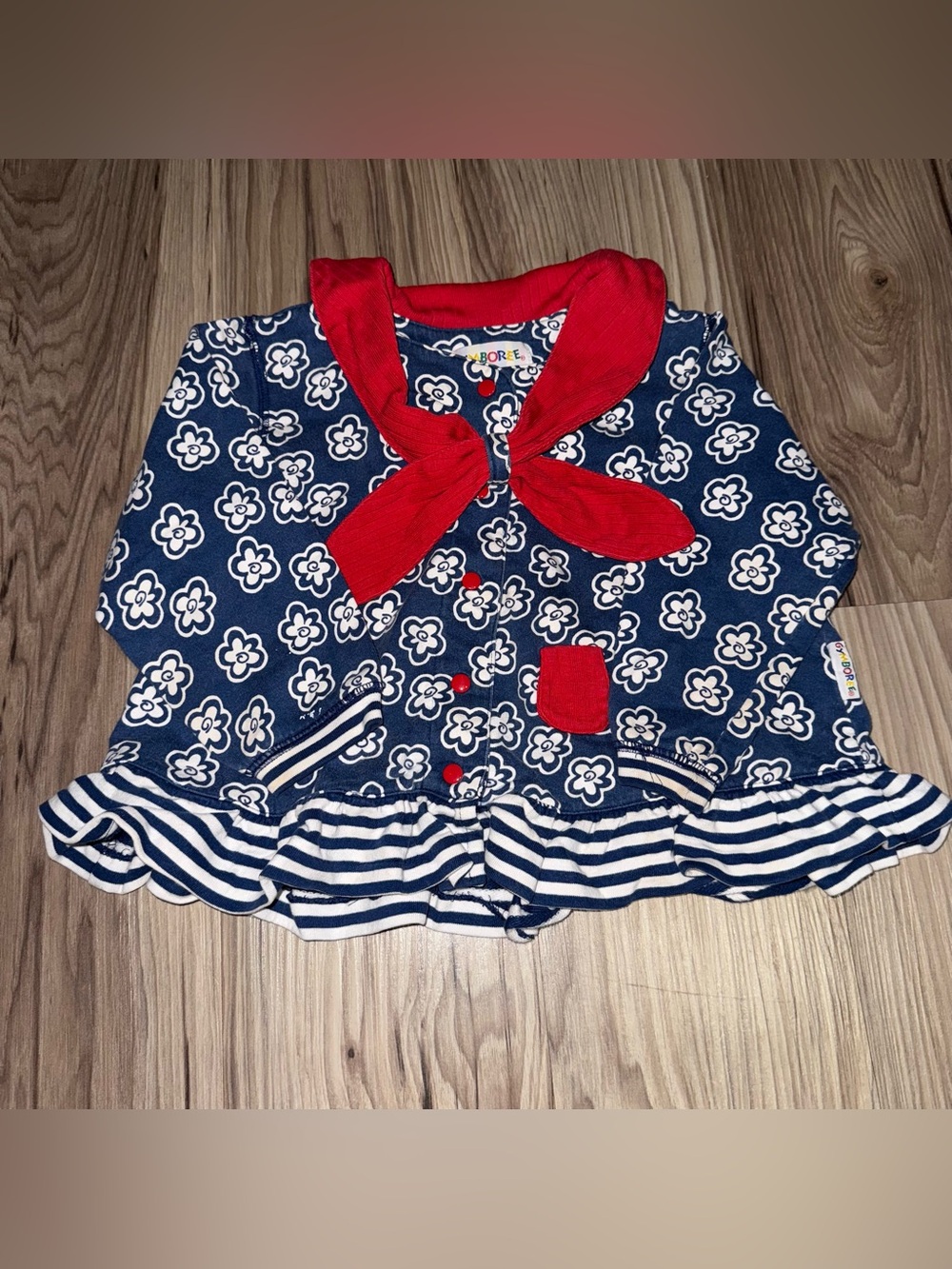 Vintage Gymboree Red white and blue Floral Top 3/4T